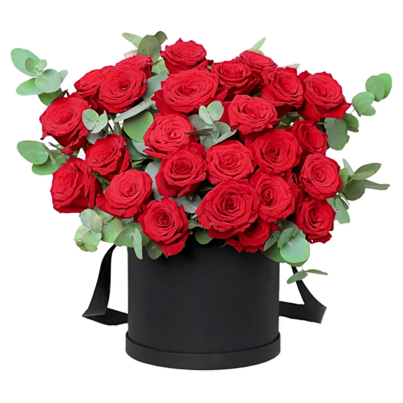 Композиция из 51 красной розы и эвкалипта